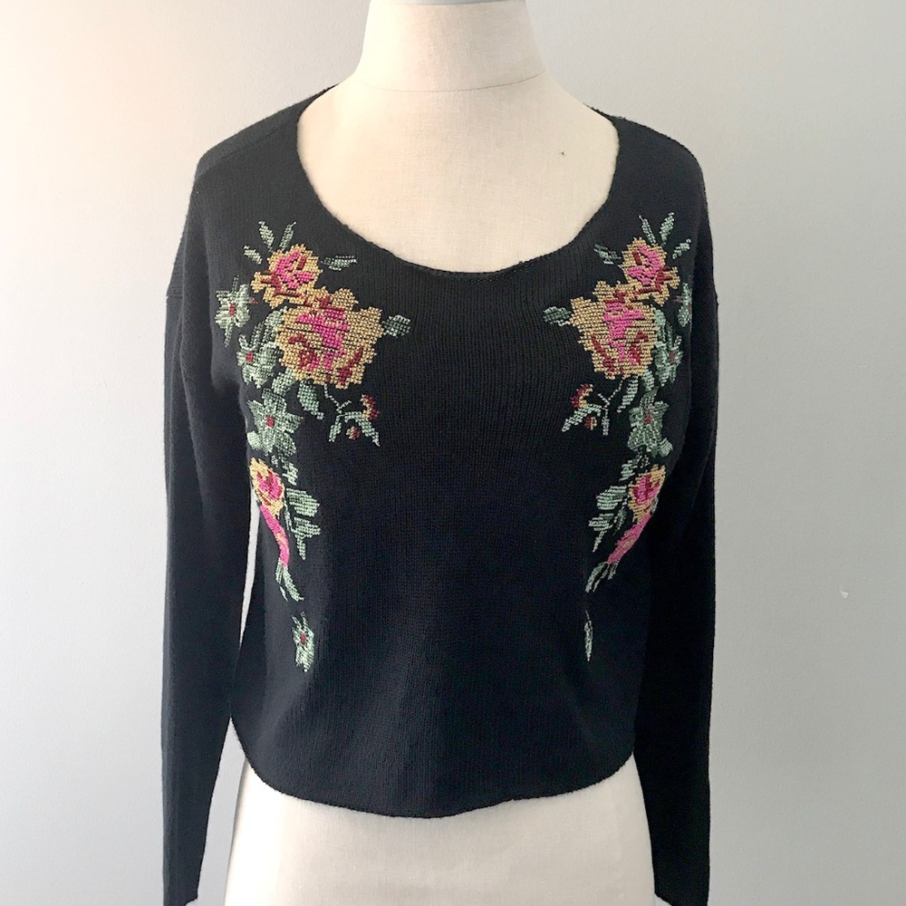 Anthropologie Mustard Seed Cross Stitch Cropped Sweater Small